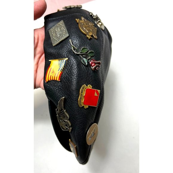 Harley Davidson Leather Cap with Pinback Pins Newsboy 2Large 26 Pins Vintage - Picture 9 of 14